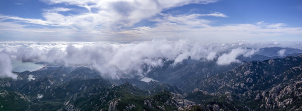 航拍青島海上第一名山嶗山