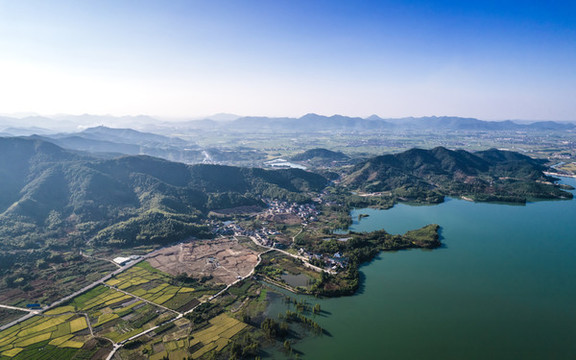 寧波余姚市四明湖航拍風光