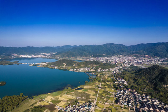 寧波余姚市四明湖航拍風光
