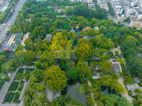 航拍濟南趵突泉公園