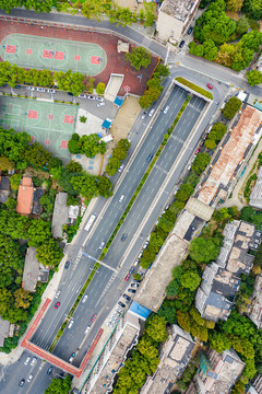 航拍武漢大學外道路
