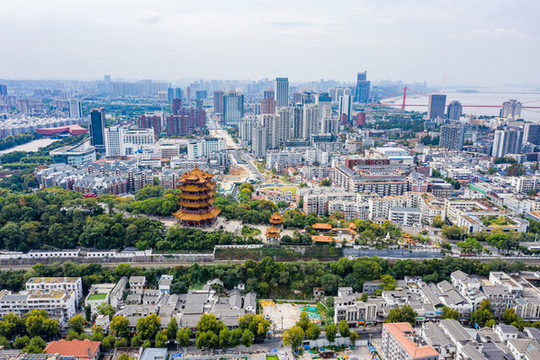 航拍武漢黃鶴樓武漢地標建筑