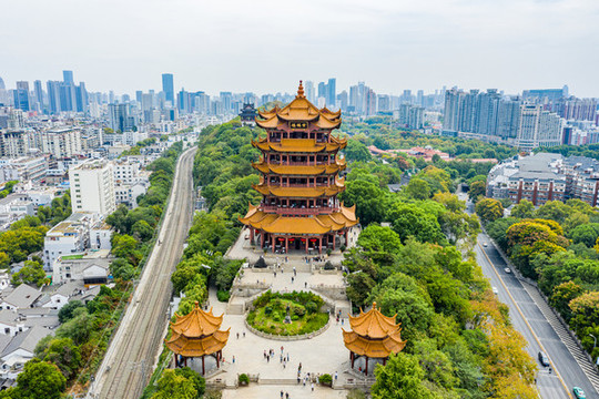 航拍武漢黃鶴樓武漢地標(biāo)建筑