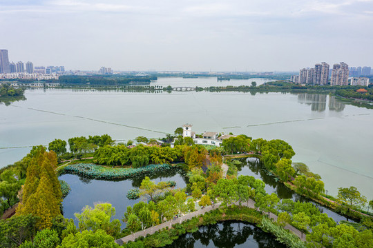 航拍武漢金銀湖國家濕地公園