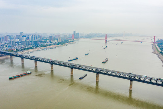 航拍武漢長江大橋