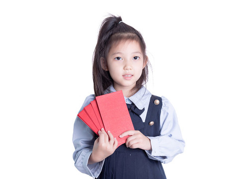 女孩學(xué)生裝手持紅包