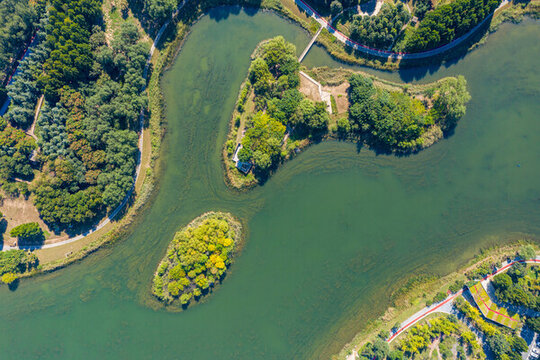 航拍鄭州龍子湖公園湖泊濕地