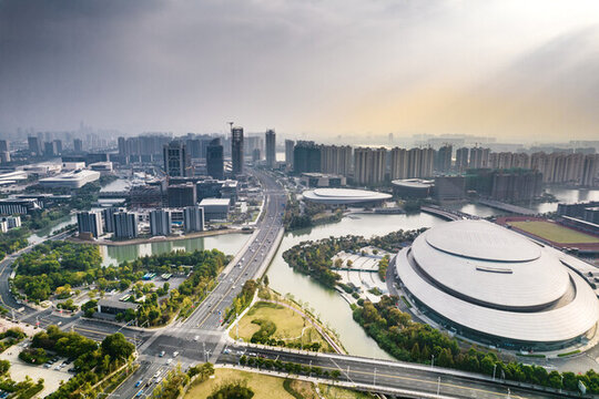 紹興市鏡湖新區(qū)航拍城市風(fēng)光