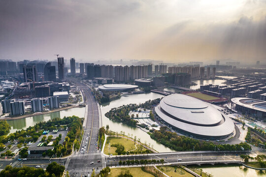 紹興市鏡湖新區(qū)航拍城市風光