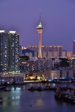 澳門塔城市建筑風(fēng)光夜景