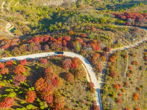 航拍濟南丁子寨紅葉