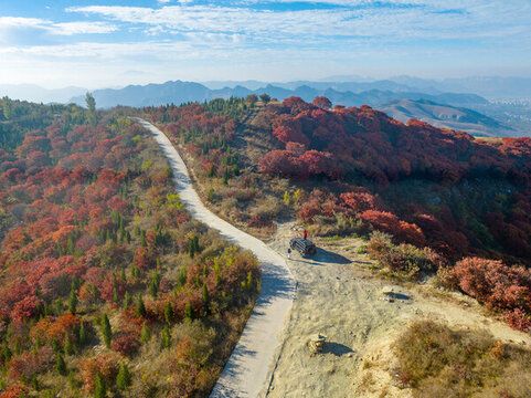 航拍濟南丁子寨紅葉