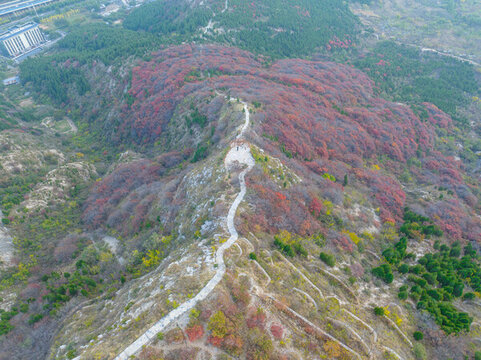 航拍濟南蚰蜒山紅葉