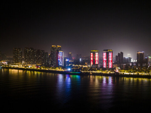 航拍安徽省蕪湖市夜景