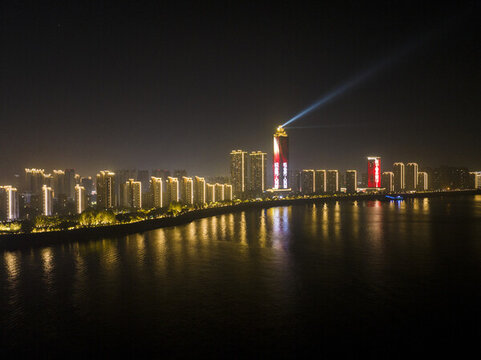 航拍安徽省蕪湖市夜景