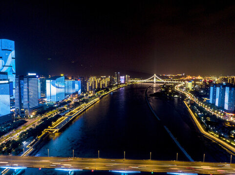 福建福州閩江夜景燈光