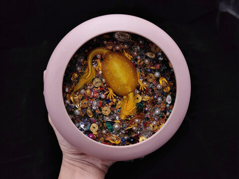 金龍龜聚寶盆擺件招財(cái)