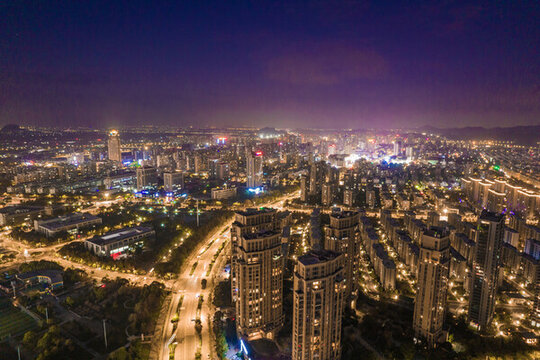 上虞航拍城市夜景