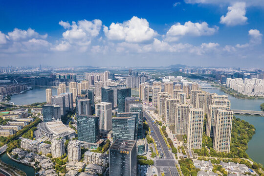 紹興鏡湖新區(qū)城市風光航拍