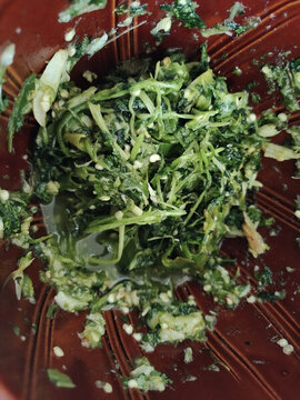 香菜青椒擂缽缽菜特寫