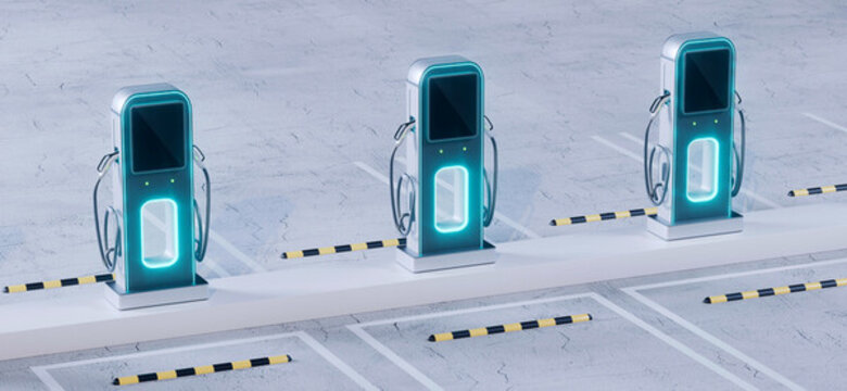 3D渲染停車場上的充電樁