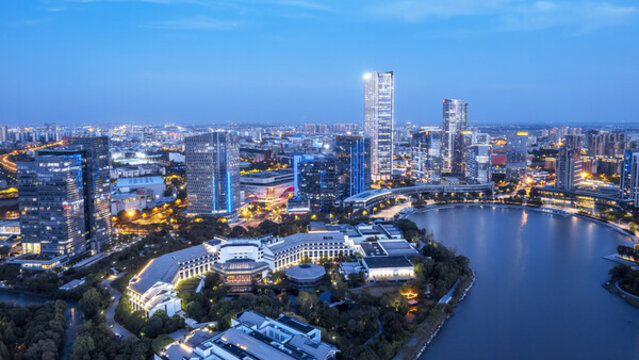 航拍蘇州城市建筑夜景