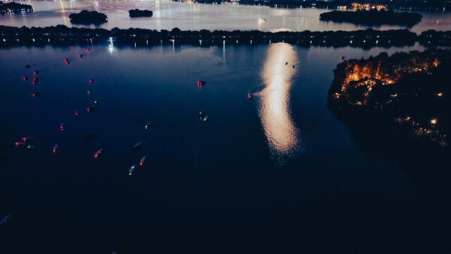 航拍楊公堤夜景