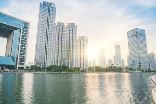 天津城市建筑和海河和橋梁