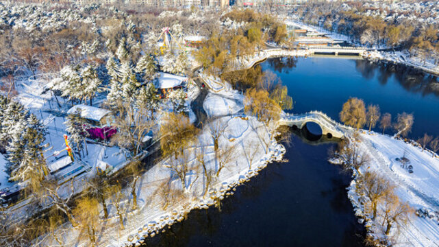 雪后的中國長春南湖公園風景