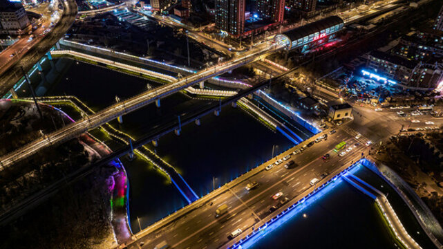 中國長春伊通河畔冬季夜景