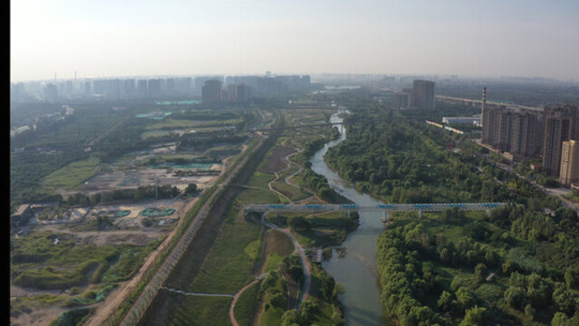 航拍灞河濕地公園浐灞生態(tài)區(qū)