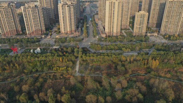 航拍灞河濕地公園秋景