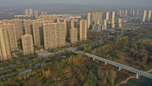 航拍灞河濕地公園秋景