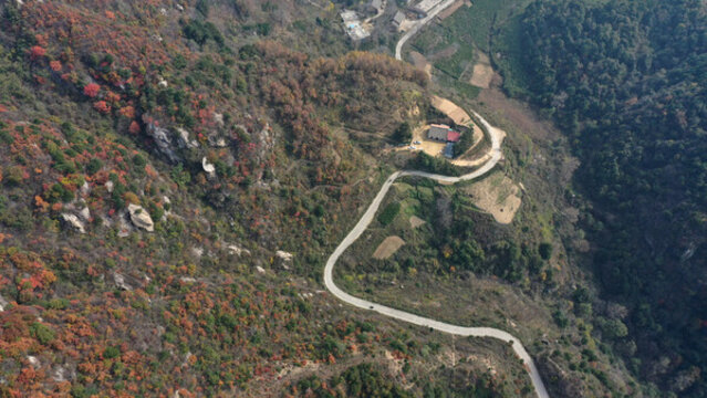 航拍秦嶺山脈秋景秦楚古道