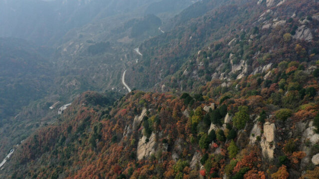 航拍秦嶺山脈秋景秦楚古道