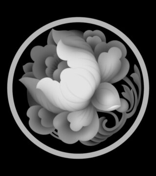 圓形團花雕刻圖
