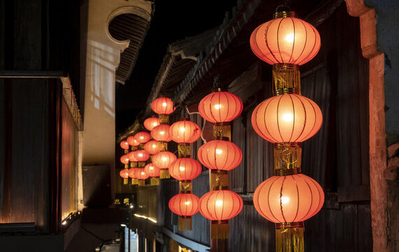 江南古鎮(zhèn)燈籠夜景