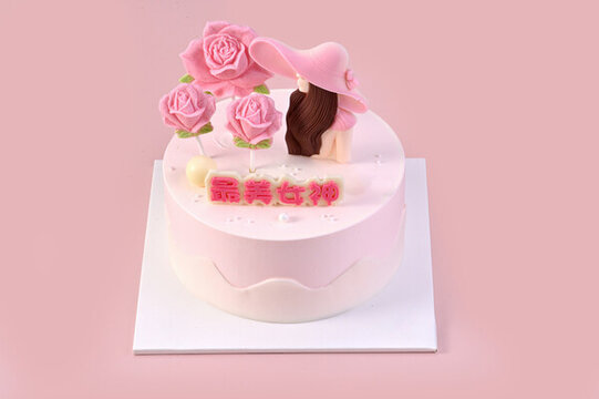 粉色玫瑰花女神蛋糕