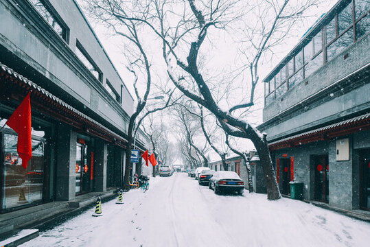 冬季大雪傳統(tǒng)老北京胡同雪景