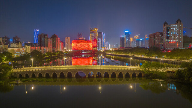 武漢雙湖橋夜景航拍