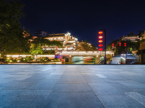 道路地面和城市夜景