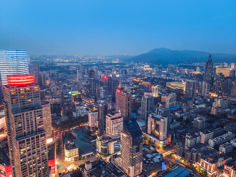 航拍南京城市夜景