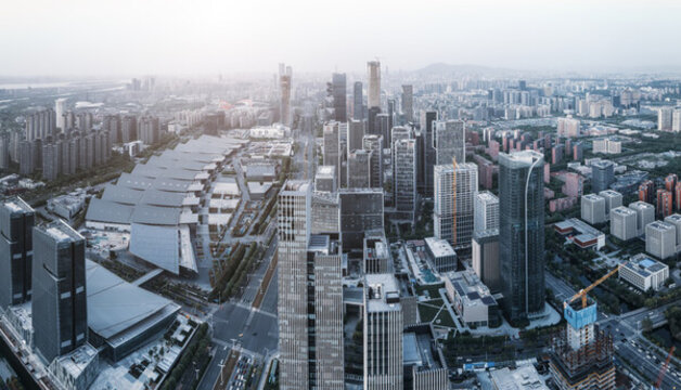 航拍南京河西新城現(xiàn)代建筑街景