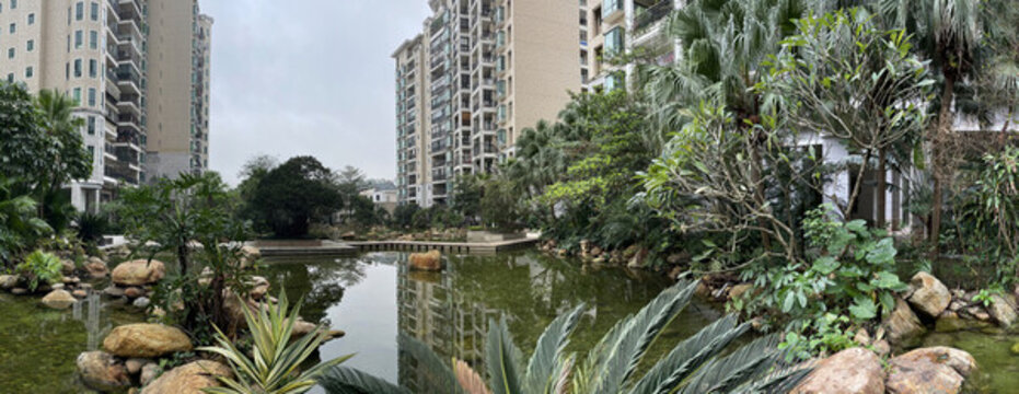 花園住宅小區(qū)水景區(qū)全景實拍