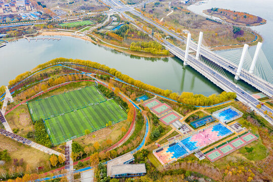 航拍鄭州足球公園體育運動場地