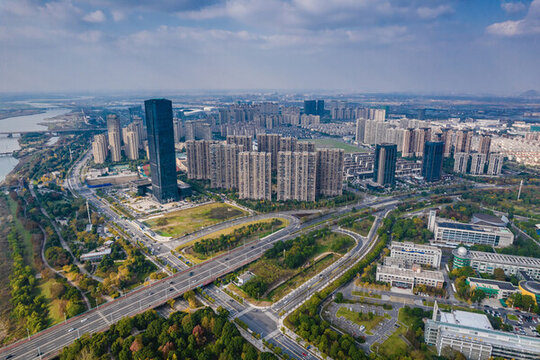秋日上虞曹娥江兩岸城市風(fēng)光
