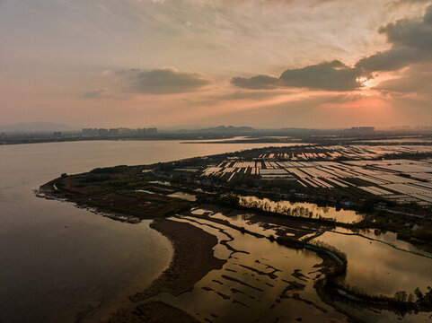 航拍蕪湖市龍窩湖濕地公園