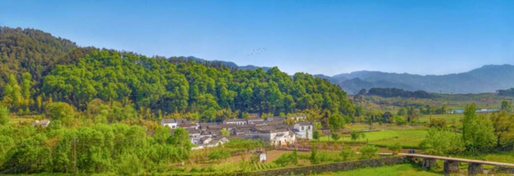 績(jī)溪棋盤村全景圖