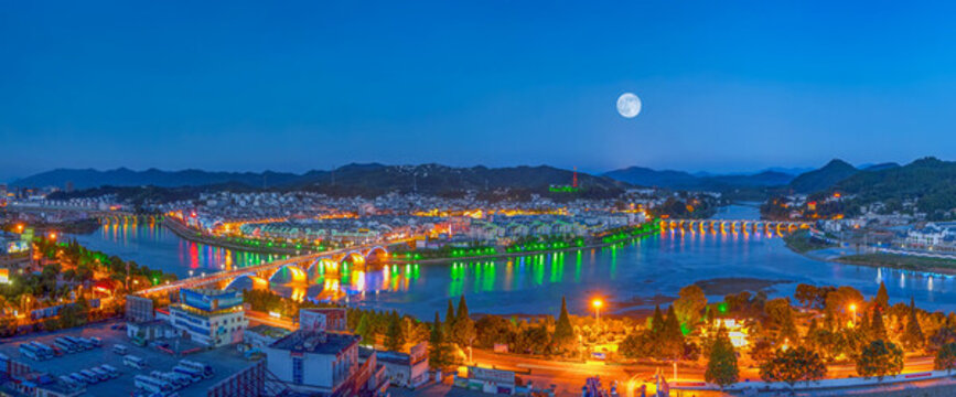 歙縣古城夜景全景圖