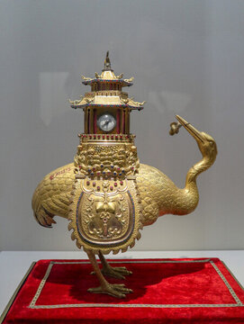 銅鎏金仙鶴馱亭式表